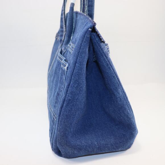 Repurposed Workwear Handmade 30cm Denim Structured Tote Bag with Silver Hardware - Picture 3 of 6
